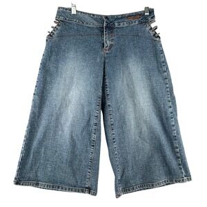 FUBU Fatty Girl Y2K Wide Leg Crop Jeans Womens 7/8 Blue Denim Culotte Street